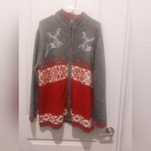 "Venezia Jeans" Gray and Red Knit Cardigan Size: 18-20